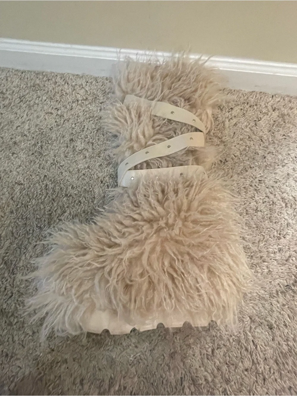 Club Exx Plush Furry Knee-High Boots in Cream